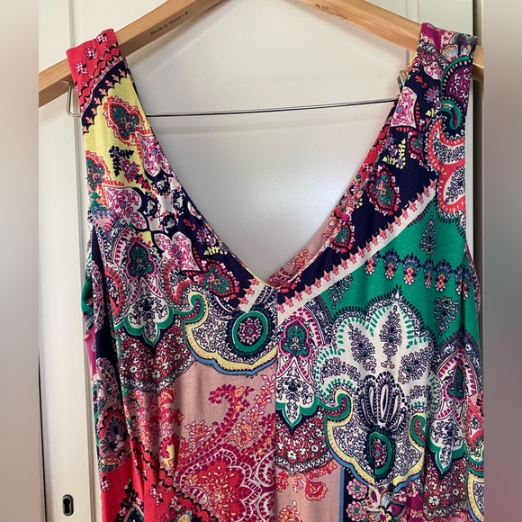 Monsoon maxi colorful jersey flattering summer dress size large Vneck sleeveless - Picture 4 of 7
